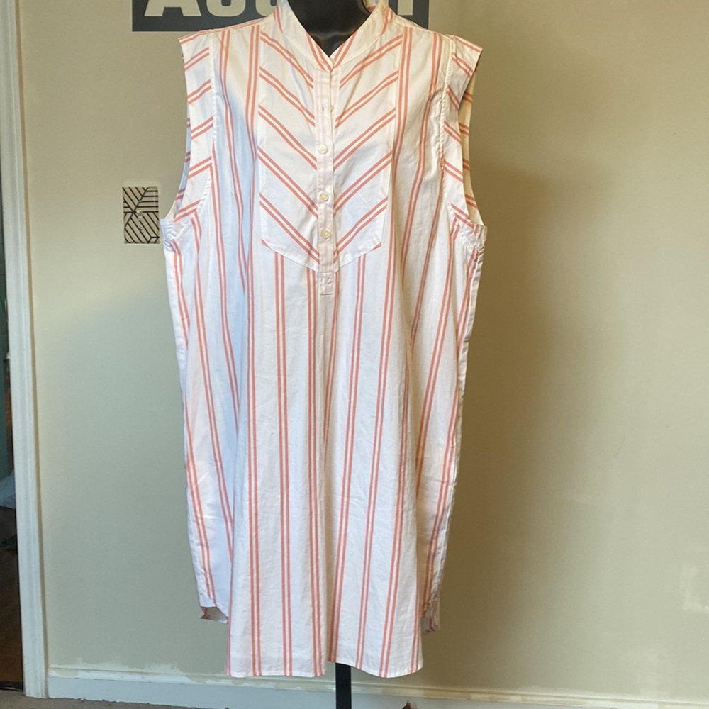 NWT ABERCROMBIE & FITCH RED & WHITE STRIPED SLEEVELESS COTTON SHIRT DRESS - Picture 2 of 12